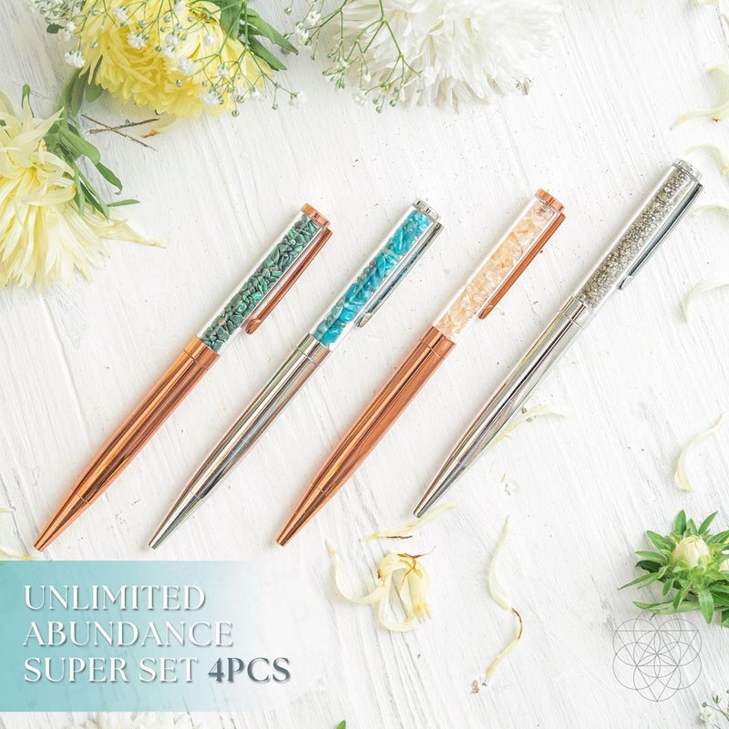 Conscious Items - Crystal Pen Set Citrine Malachite Pyrite Apatite - Rose Gold Pen Set with Crystals - Real Natural Healing Crystal Pens with Crystal - Unlimited Abundance - Manifestation Pen Set - Image 2
